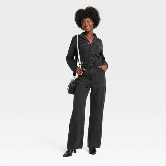 Universal Thread - Women's Long Sleeve Utility Baggy Denim Jumpsuit - Black - Picture 3 of 3